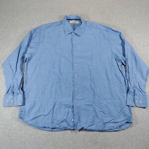 Tommy Bahama Shirt Mens XXL Light Blue Linen Tencel Blend Long Sleeve Button